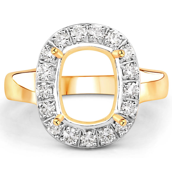 0.51 Carat Genuine White Diamond 14K Yellow Gold Semi Mount Ring - holds 10x8mm Cushion Gemstone