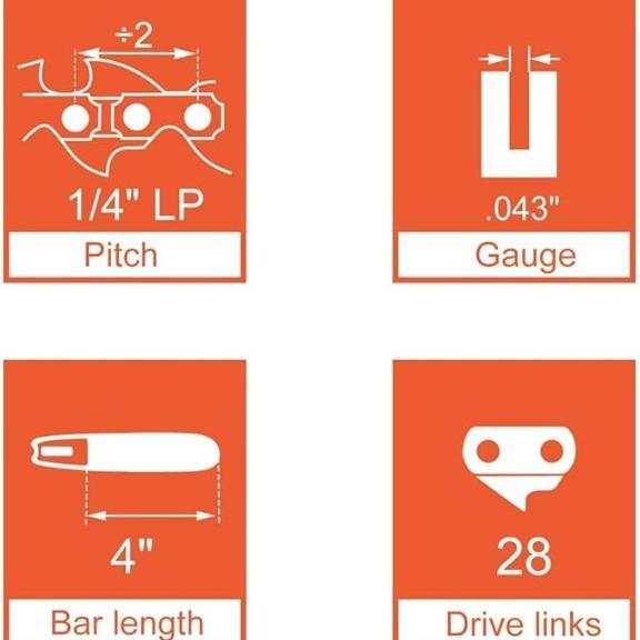 Hipa 4 Inch Chain 1/4 Mini-pitch .043 Gauge 28 DL for Stihl GTA 26 Replace Blade Pruner Hand Held 4-inch Bar Mini Cordless Electric Saw (Pack of 4)
