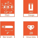 Hipa 4 Inch Chain 1/4 Mini-pitch .043 Gauge 28 DL for Stihl GTA 26 Blade Pruner 4-inch Bar Mini Cordless Electric Chainsaw for Wood Branch Cutting # 3670 005 0028-5