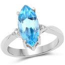 3.67 Carat Genuine Swiss Blue Topaz and White Diamond .925 Sterling Silver Ring-1