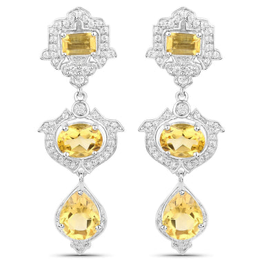 6.63 Carat Genuine Citrine and White Topaz .925 Sterling Silver Earrings