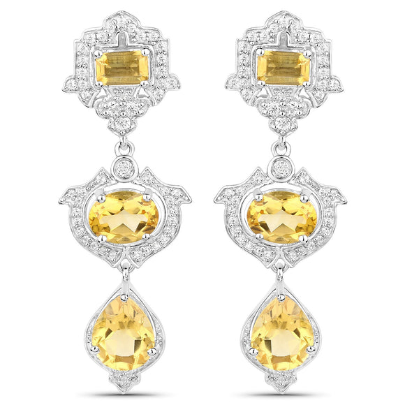 6.63 Carat Genuine Citrine and White Topaz .925 Sterling Silver Earrings