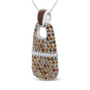 .925 Sterling Silver Brown Enamel 1 Cttw White and Brown Diamonds and  1.5mm Yellow and Orange Sapphire Gemstones Statement 18" Pendant Necklace (Brown and F-G Color, VS1-VS2 Clarity)-2