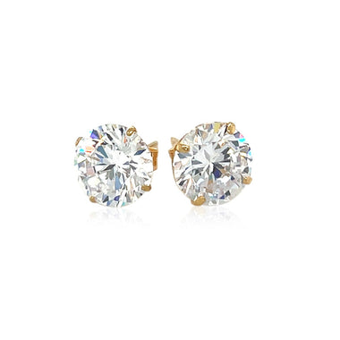 14k Yellow Gold 8.0mm Round CZ Stud Earrings - 0