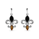 .925 Sterling Silver Marquise Cut Onyx and Citrine with Diamond Accent Fleur De Lis Drop Stud Earrings (H-I Color, SI1-SI2 Clarity)-1