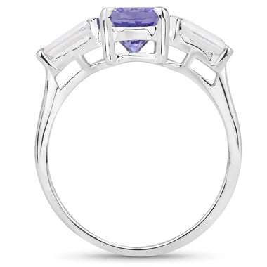 2.00 Carat Genuine Tanzanite and White Topaz .925 Sterling Silver Ring - 0