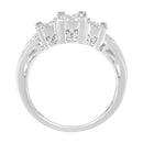 10K White Gold 1/2 Cttw Brilliant & Baguette Cut Diamond 3 Stone Design with 3 Square Clusters Engagement Ring (H-I Color, SI2-I1 Clarity) - Size 6-3/4-2