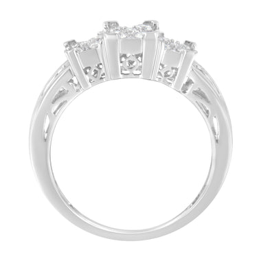10K White Gold 1/2 Cttw Brilliant & Baguette Cut Diamond 3 Stone Design with 3 Square Clusters Engagement Ring (H-I Color, SI2-I1 Clarity) - Size 6-3/4 - 0