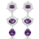 6.97 Carat Genuine Amethyst and White Topaz .925 Sterling Silver Earrings-1