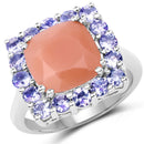 6.70 Carat Genuine Peach Moonstone and Tanzanite .925 Sterling Silver Ring-1