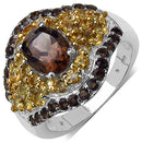 2.56 Carat Genuine Smoky Quartz & Citrine .925 Sterling Silver Ring-1