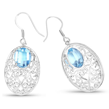 10.72 Carat Genuine Blue Topaz .925 Sterling Silver Earrings - 0