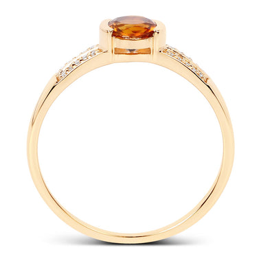 0.51 Carat Genuine Citrine and White Diamond 14K Yellow Gold Ring - 0