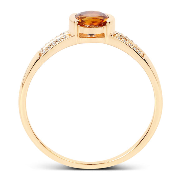 0.51 Carat Genuine Citrine and White Diamond 14K Yellow Gold Ring