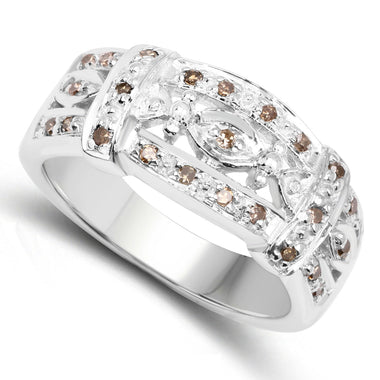 0.32 Carat Genuine Champagne Diamond .925 Sterling Silver Ring - 0