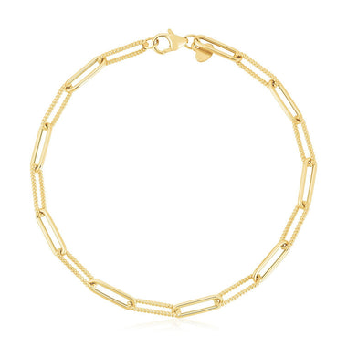 14k Yellow Gold High Polish Alternating Bead Paperclip Bracelet (3.5mm) - 0