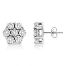 14K White Gold 1/2 Cttw Prong Set Round-Cut Diamond Flower Stud Earring (H-I Color, I1-I2 Clarity)-2