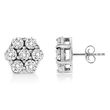 14K White Gold 1/2 Cttw Prong Set Round-Cut Diamond Flower Stud Earring (H-I Color, I1-I2 Clarity) - 0