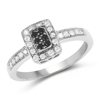 0.35 Carat Genuine Black Diamond and White Diamond .925 Sterling Silver Ring