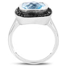5.23 Carat Genuine Baby Swiss Blue Topaz and Black Diamond .925 Sterling Silver Ring-2