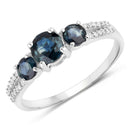 1.08 Carat Genuine Blue Sapphire and White Diamond 14K White Gold Ring-1