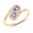 0.42 Carat Genuine Tanzanite and White Diamond 14K Yellow Gold Ring-1