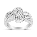 10K White Gold Ring 3/4 Cttw Round and Baguette-Cut Diamond Bypass Ring (H-I Color, I2-I3 Clarity) - Size 6-1