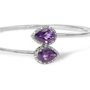 .925 Sterling Silver 8 x 5.5mm Pear Shape Amethyst  and Diamond Accent Halo Bypass Bangle Bracelet (H-I Color, SI1-SI2 Clarity)  - Fits up to 7" Inches-2