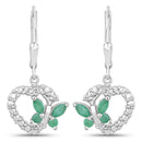 0.44 Carat Genuine Emerald and Created White Sapphire .925 Sterling Silver Earrings-1