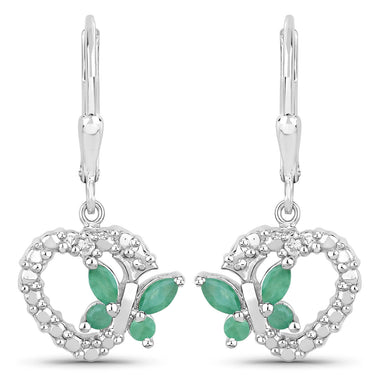 0.44 Carat Genuine Emerald and Created White Sapphire .925 Sterling Silver Earrings