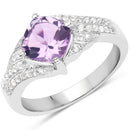 1.32 Carat Genuine Amethyst & White Topaz .925 Sterling Silver Ring-1