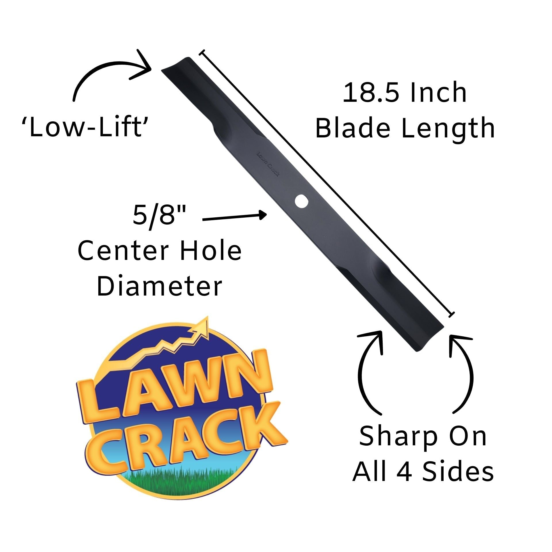 54" Mower Low-Lift Blade (18-1/2" Long, 5/8" Hole) Hardened Steel