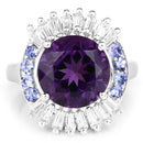 5.24 Carat Genuine Amethyst, Tanzanite & White Topaz .925 Sterling Silver Ring-3