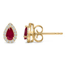 10K Yellow Gold 5X3 MM Pear-Cut Ruby and 1/7 Cttw Diamond Halo Stud Earrings (I-J Color, I1-I2 Clarity)-3