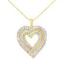 14K Yellow Gold Plated .925 Sterling Silver 1/4 Cttw Round and Baguette-Cut Diamond Composite Heart 18" Pendant Necklace (H-I Color, SI2-I1 Clarity)-1