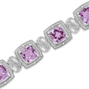 .925 Sterling Silver 7x7 mm Cushion Cut Purple Amethyst and 1/10 cttw Round Cut Diamond Square Shape Tennis Bracelet (I-J Color, I1-I2 Clarity) - 7"-4