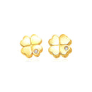 14k Yellow Gold Polished Four Leaf Clover Earrings with Diamonds-2