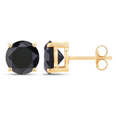 3.48 Carat Genuine Black Diamond 14K Yellow Gold Earrings - 0