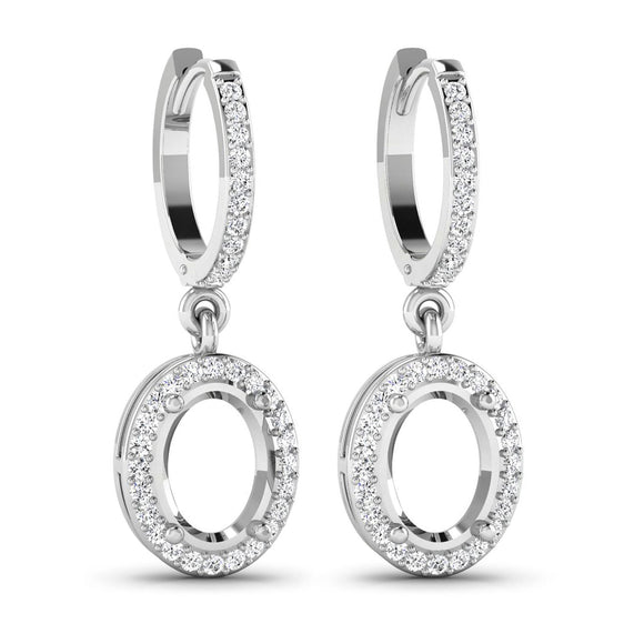 0.32 Carat Genuine White Diamond 14K White Gold Semi Mount Earrings - holds 8x6mm Oval Gemstones