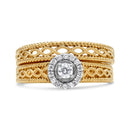 14K Yellow Gold Plated .925 Sterling Silver 1/5 Cttw Diamond Halo Engagement Ring and Wedding Band Set (I-J Color, I3 Clarity) - Size 7-4