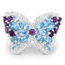 3.56 Carat Genuine Swiss Blue Topaz and Amethyst .925 Sterling Silver Ring-3