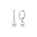 10K White Gold 6x6 MM Cultured Freshwater Pearl and Diamond Accent Drop Huggy Earring (H-I Color, I1-I2 Clarity)-5