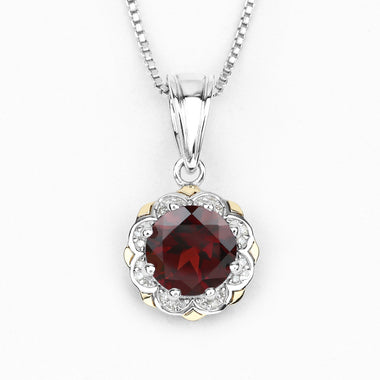 2.32 Carat Genuine Garnet and White Diamond 14K Yellow Gold with .925 Sterling Silver Pendant - 0