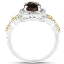 1.90 Carat Genuine Smoky Quartz, Yellow Diamond & White Diamond .925 Sterling Silver Ring-2