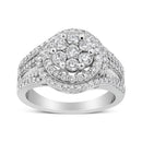 14K White Gold 1 1/2 Cttw Diamond Floral Cluster and Studded Shank Halo Ring (H-I Color, SI2-I1 Clarity) - Ring Size 7-2