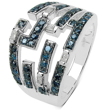 0.59 Carat Genuine Blue Diamond & White Diamond .925 Sterling Silver Ring - 0