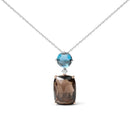 18K Rose and White Gold Diamond Accent and London Blue Topaz and Cushion Cut Smoky Quartz Gemstone Dangle Drop 18" Pendant Necklace (G-H Color, SI1-SI2 Clarity)-1