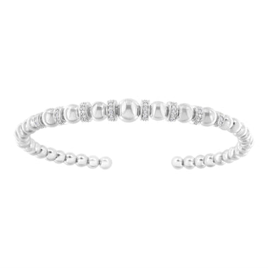 .925 Sterling Silver 1/4 Cttw Diamond Rondelle Graduated Ball Bead Cuff Bangle Bracelet (I-J color, I2-I3 clarity) - Fits wrists up to 7 1/2 inches - 0