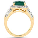 3.75 Carat Dyed Emerald, Emerald and White Topaz .925 Sterling Silver Ring-3