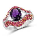 3.53 Carat Genuine Amethyst and Ruby .925 Sterling Silver Ring-1